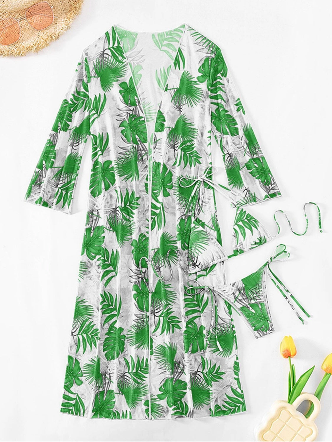 Tropical Halter Neck Three-Piece Resort Swim Set