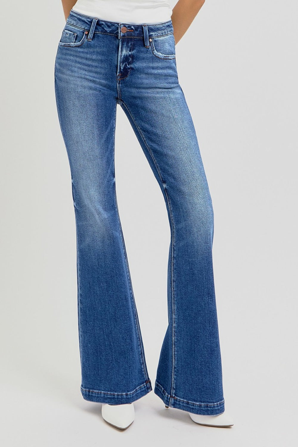 Full Size Low Rise Flare Jeans with Pockets