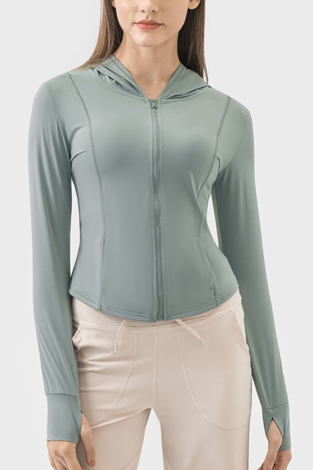 Zip Up Hooded Long Sleeve Active Top