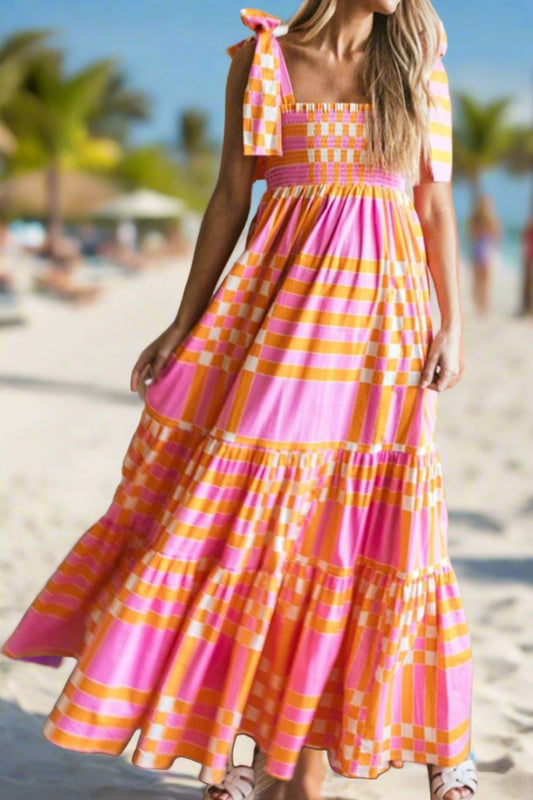 Big Tie Shoulder Bows Beach Maxi Dress