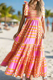 Big Tie Shoulder Bows Beach Maxi Dress