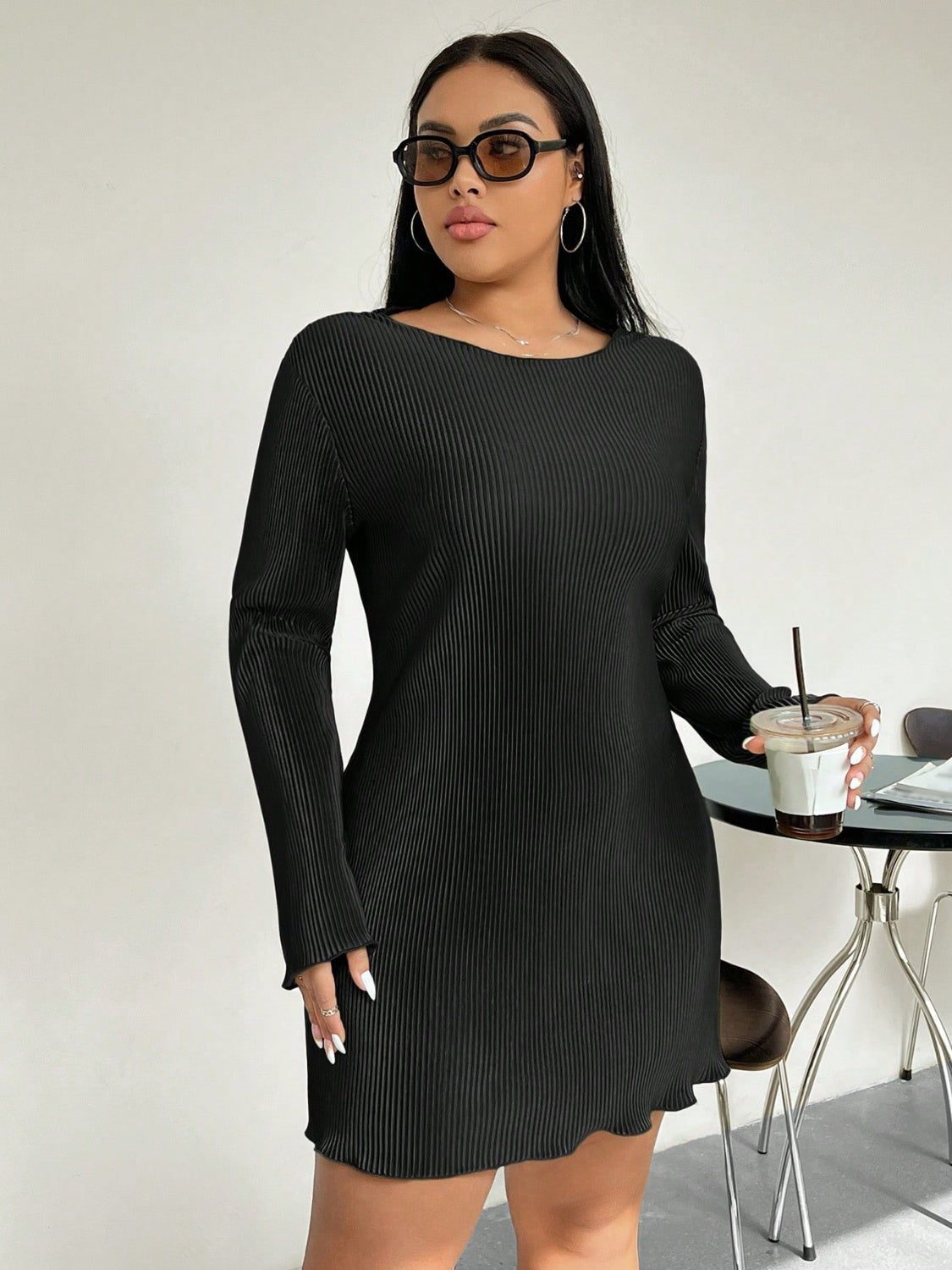 Plus Size Long Sleeve Mini Dress