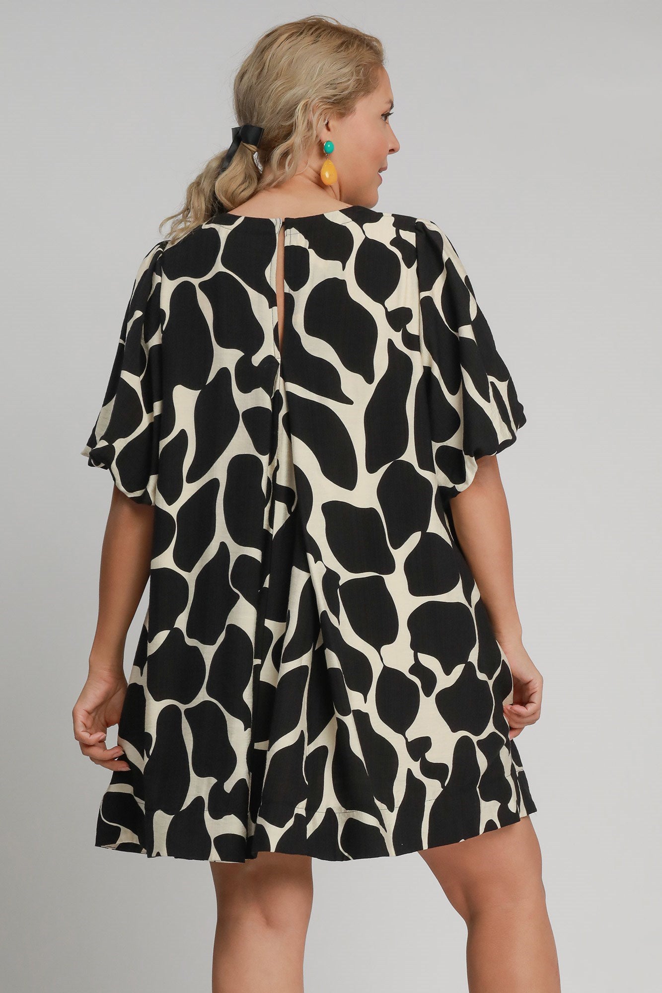 Full Size Two Tone Abstract Print Puff Sleeve Dress Plus Size