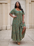 Plus Size Dark Green Floral Summer Maxi Dress