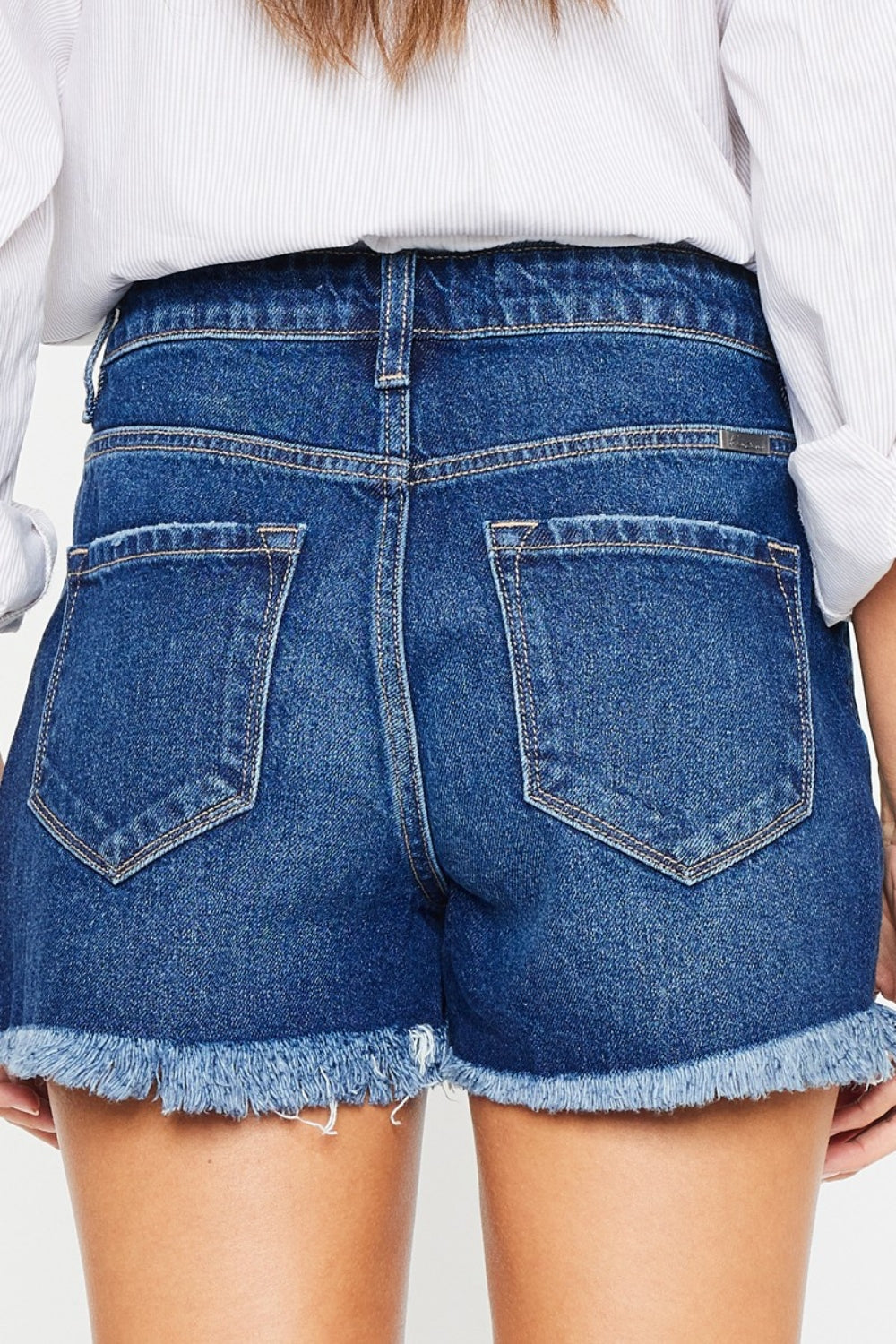 Kancan High Rise Frayed Hem Jean Shorts