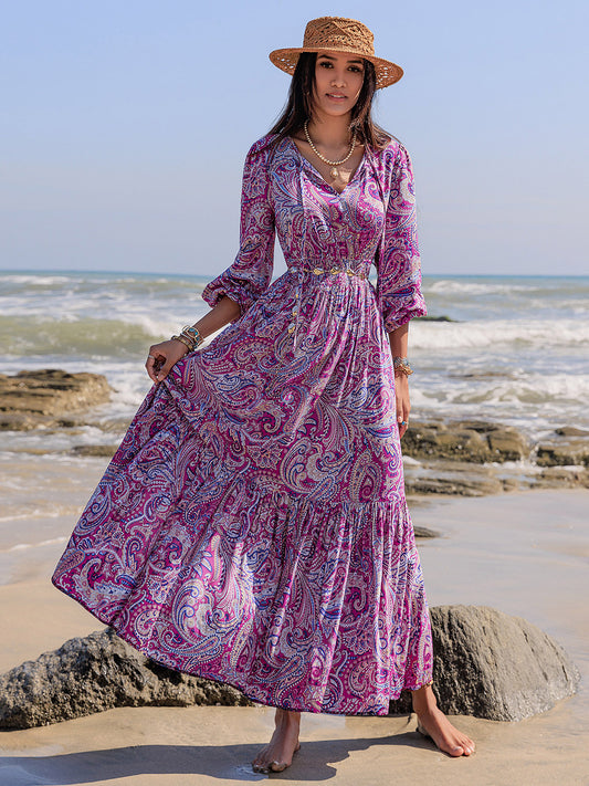 Balloon Sleeve Beach Maxi Dress