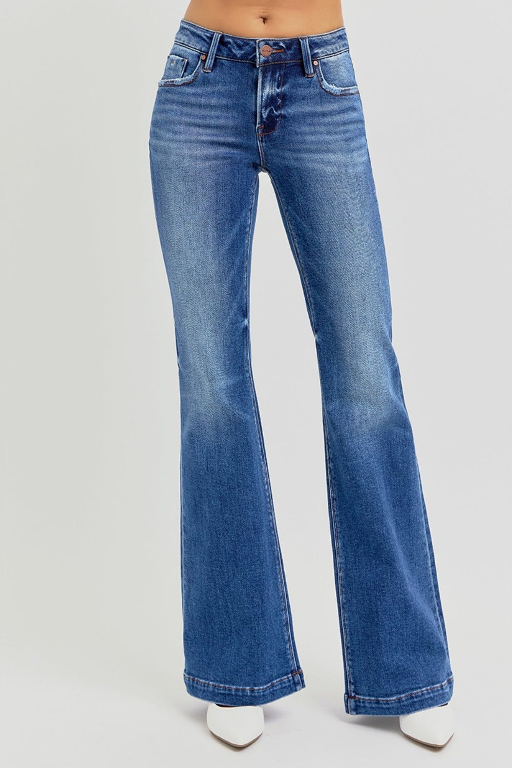 Full Size Low Rise Flare Jeans with Pockets