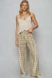 Lace Trim Drawstring Checkered Wide Leg Beachy Boho Pants