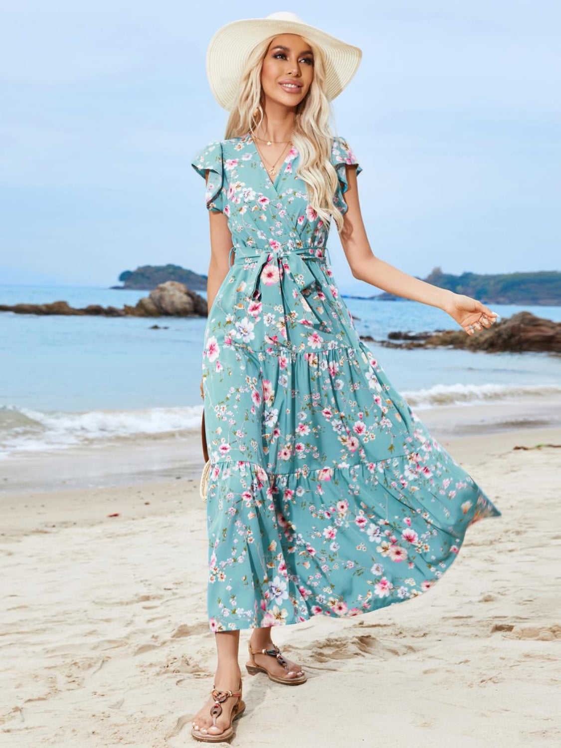 Ruffled Floral Midi Resort Dress