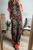 Leopard Round Neck Top and Pants Lounge Set