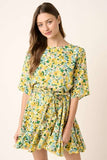 Floral Tie Waist Half Sleeve Summer Mini Dress