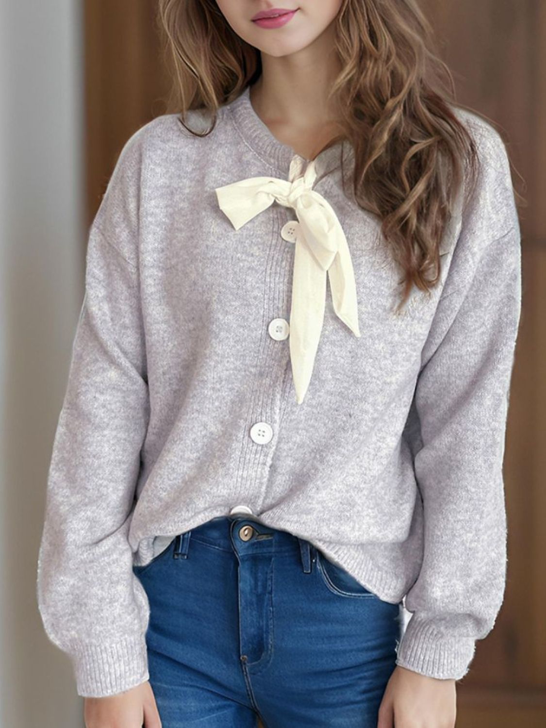 Cute Bow Tie Long Sleeve Cardigan