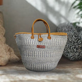 Ash Wisdom Striped Handwoven Sisal Straw Basket Tote - Handwoven Kenya