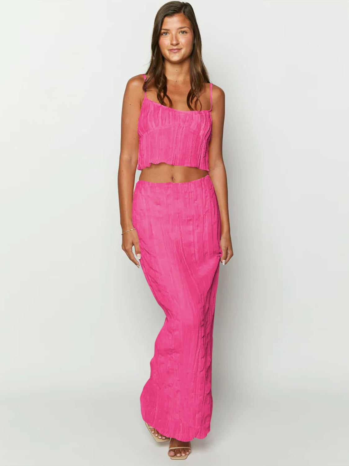 Sleeveless Top and Ruched Resort Skirt Set