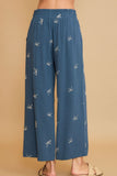 Full Size Lace Drawstring Embroidered Bow Wide Leg Resort Pants