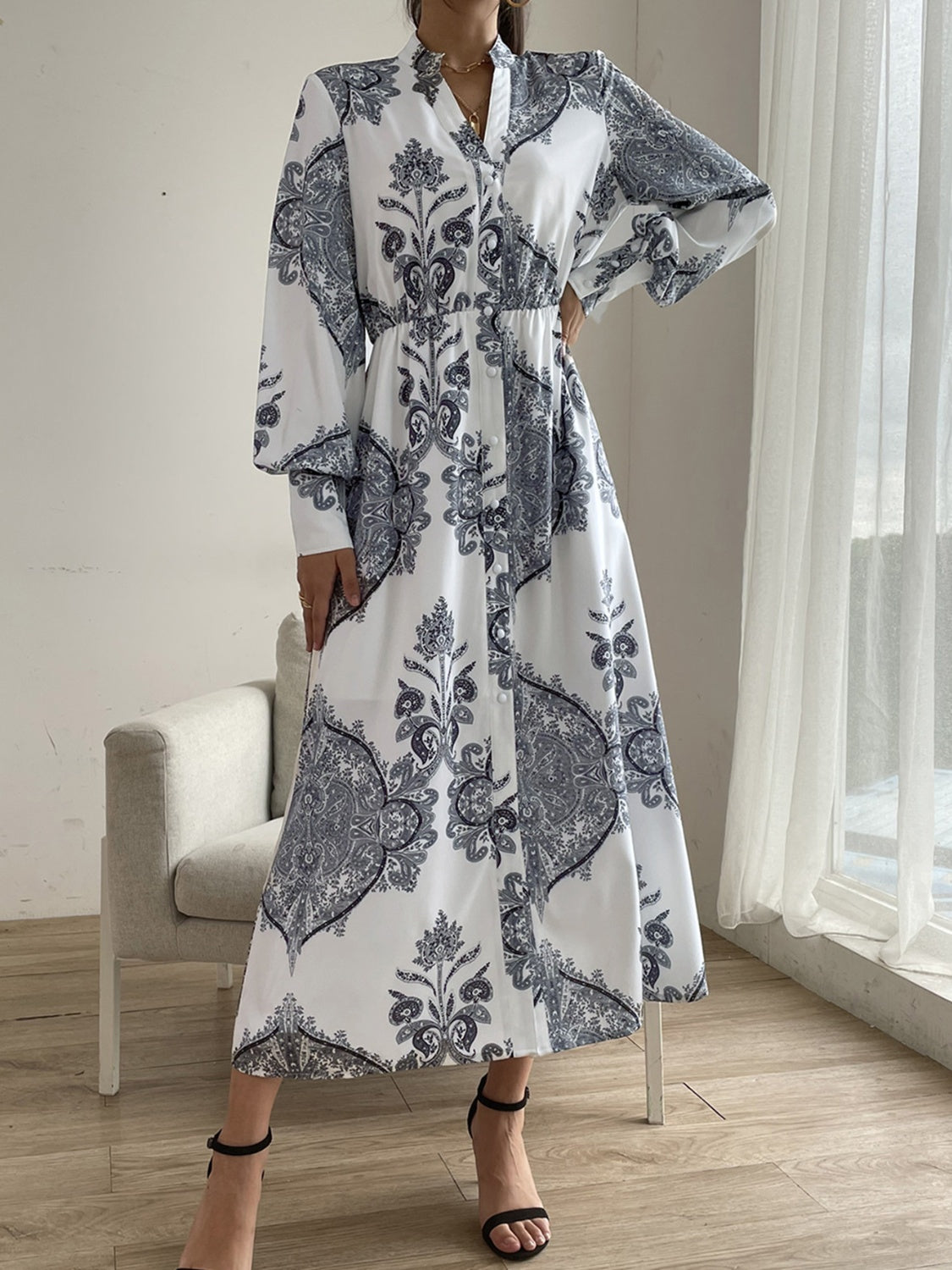 Classic Lantern Sleeve Midi Dress