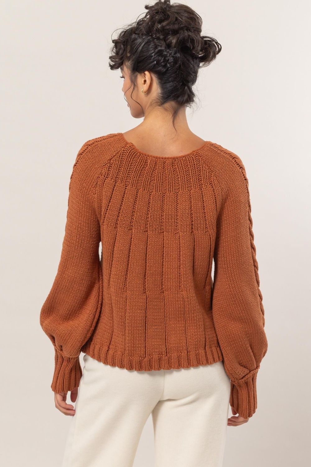 Comfy Cable-Knit Round Neck Raglan Sleeve Sweater