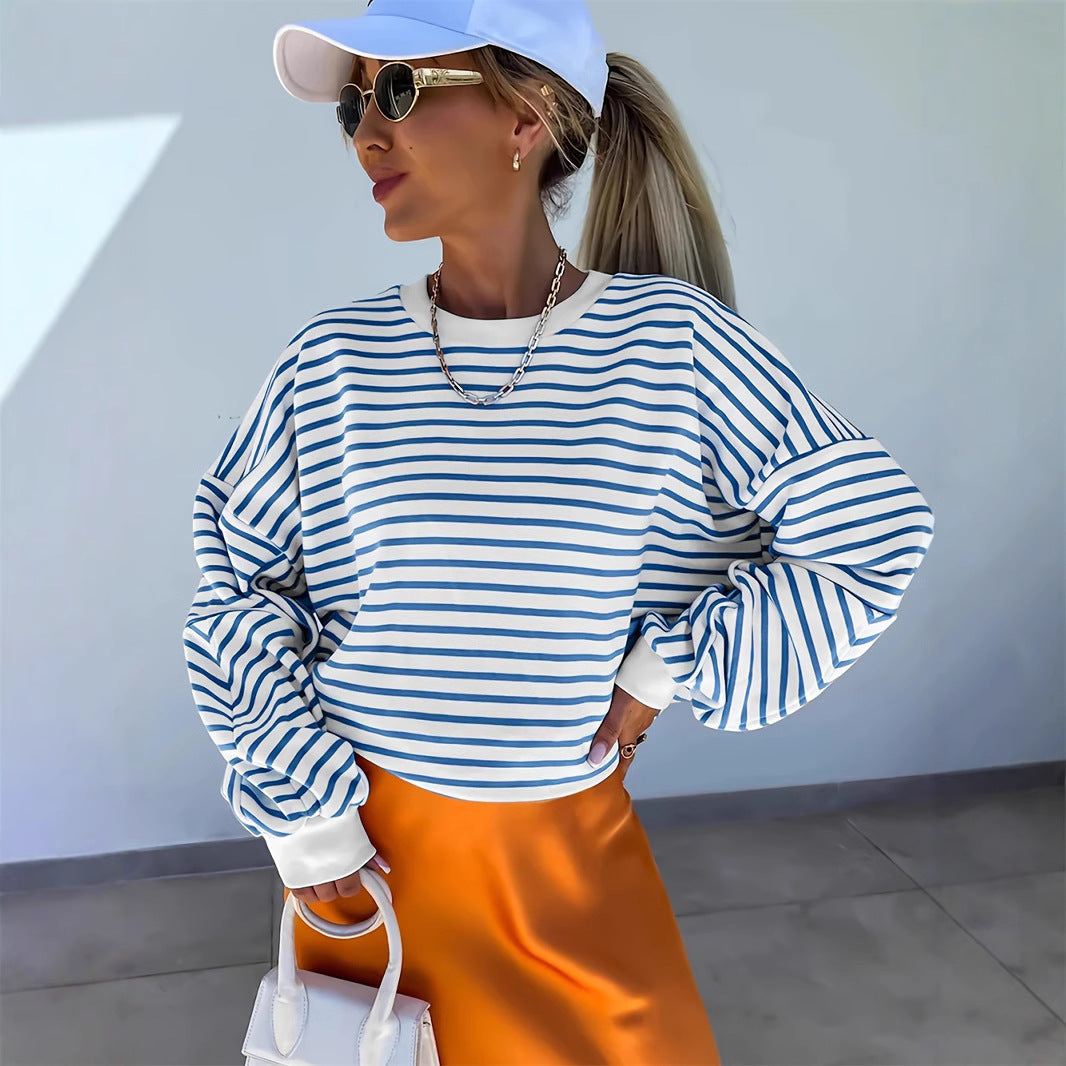 Full Size Striped Round Neck Long Sleeve Sweatshirt Plus Size