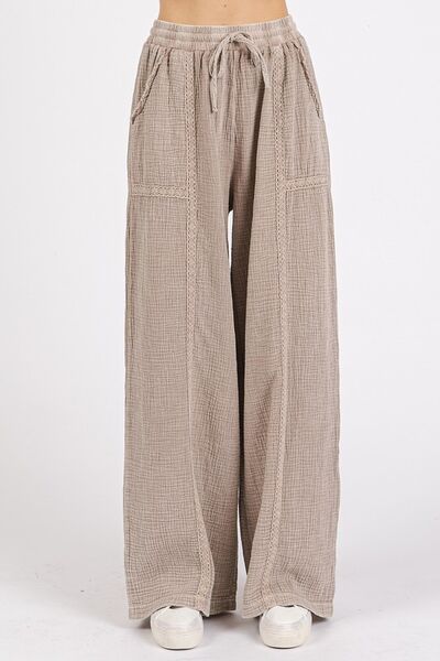 Beachy Mocha Lace Tri Cotton Gauze Boho Pants