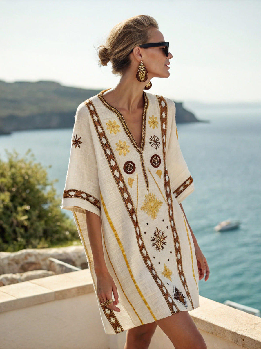 Boho Beachy A-Line Beach Midi Dress – Vacation Resort
