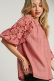 Full Size Lace Puff Sleeve Top