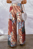 Plus Size Drawstring Printed Wide Leg Pants