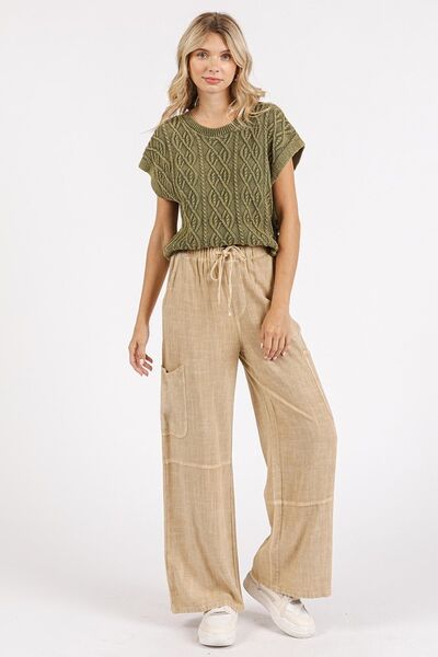 Beachy Mineral Wash Drawstring Elastic Waist Boho Pants