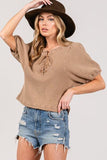 Lace-Up Waffle Knit Crop Top