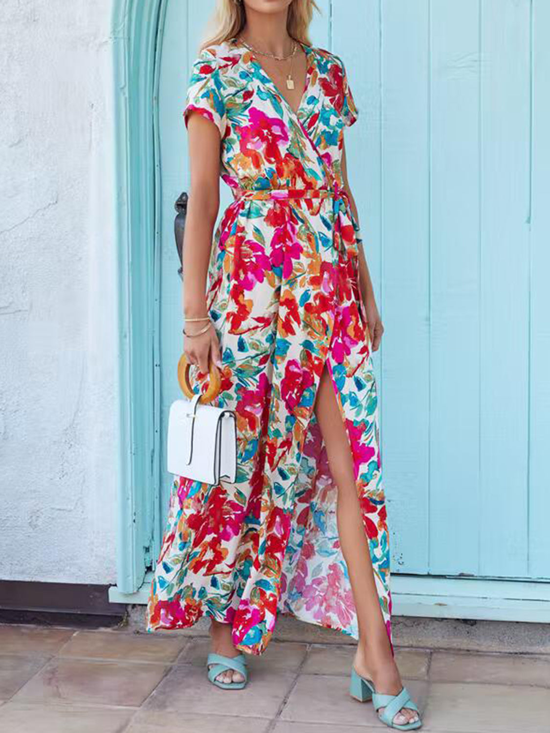 Tied Slit Floral Summer Midi Dress