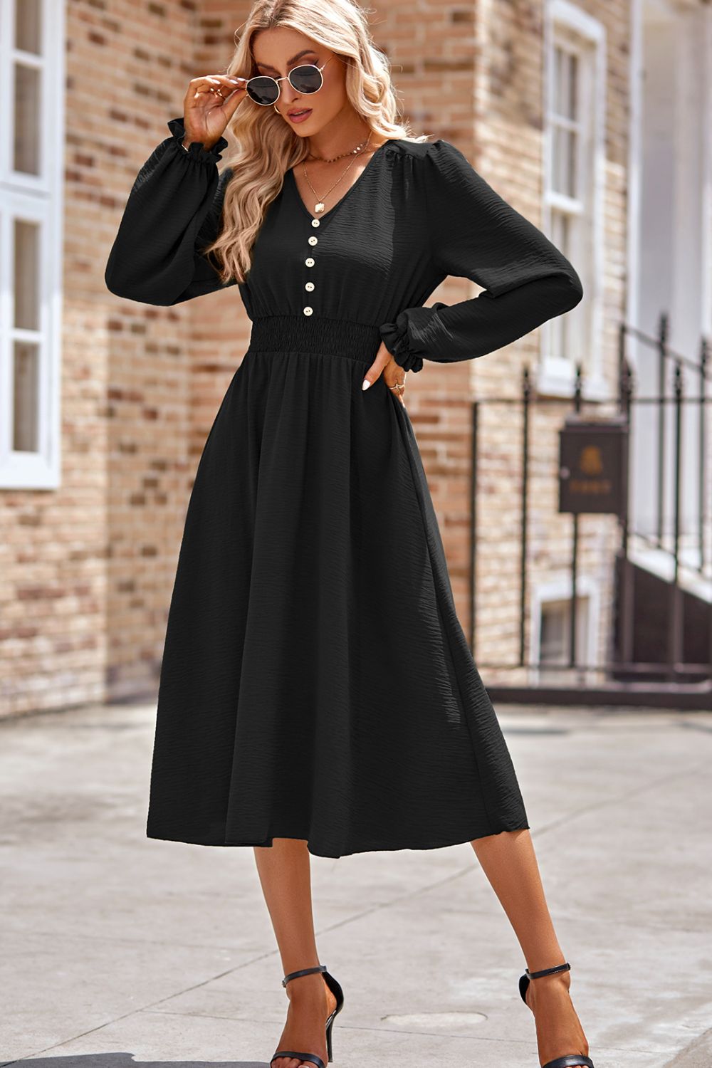 Flounce Sleeve Midi Work Dress