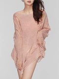 Distressed Boat Neck Knit Cover Up