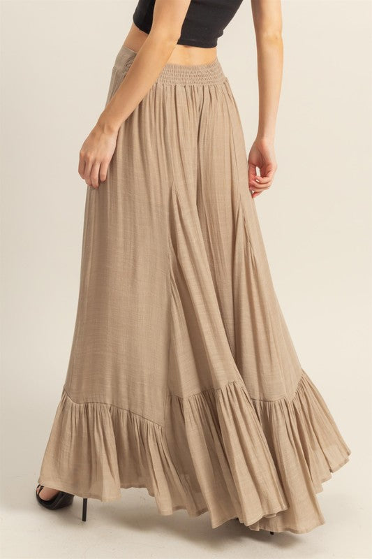 High-Waist Ruffle Flared Wide Leg Boho Beach Pants