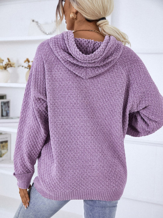 Texture Drawstring Long Sleeve Hooded Sweater