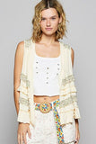 Beachy Boho Ruffled Open Front Sleeveless Cardigan