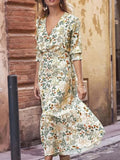 Floral Cutout Flounce Sleeve Maxi Resort Dress