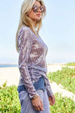 Sequin Mock Neck Long Sleeve Mesh Resort Top