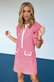 Half Button Puff Sleeve Short Resort Dress