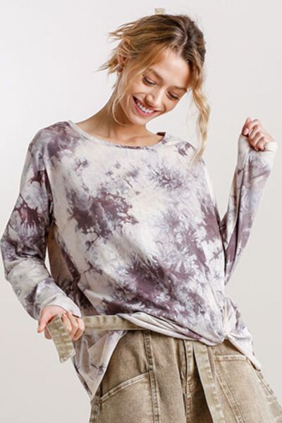 Full Size Tie Dye Round Neck Long Sleeve T-Shirt Plus Size