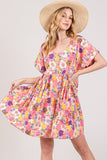 Floral Short Sleeve Babydoll Summer Dress with Pockets