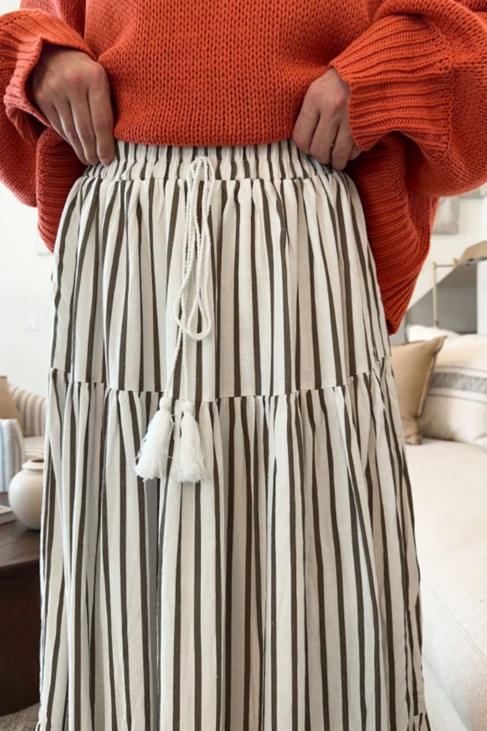 Tied Striped  Beachy Skirt