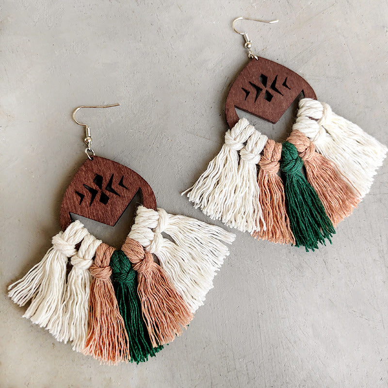 Copper, Wood Tassel Earrings