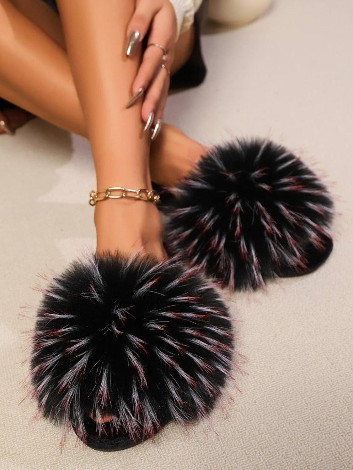 Fuzzy Open Toe Flat Resort Sandals