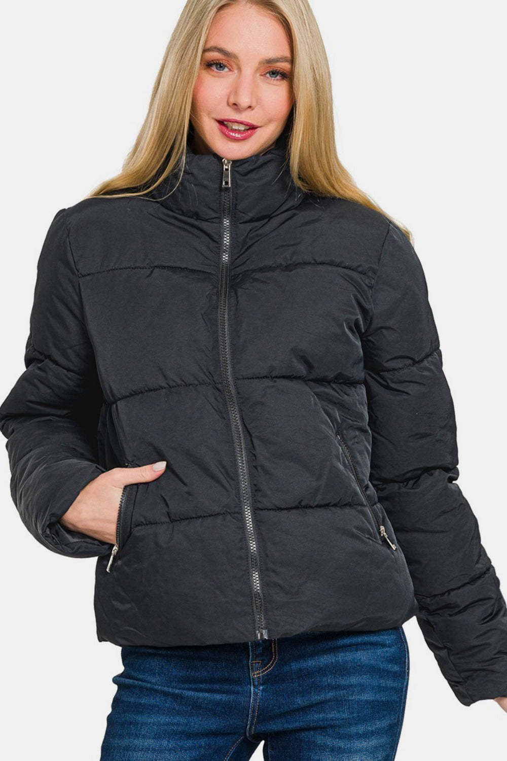 Turtleneck Puffer Jacket with Pockets