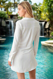 White Tie Waist Long Sleeve Resort Mini Dress