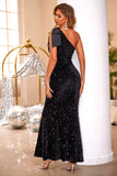 Sequin One Shoulder Evening Gown