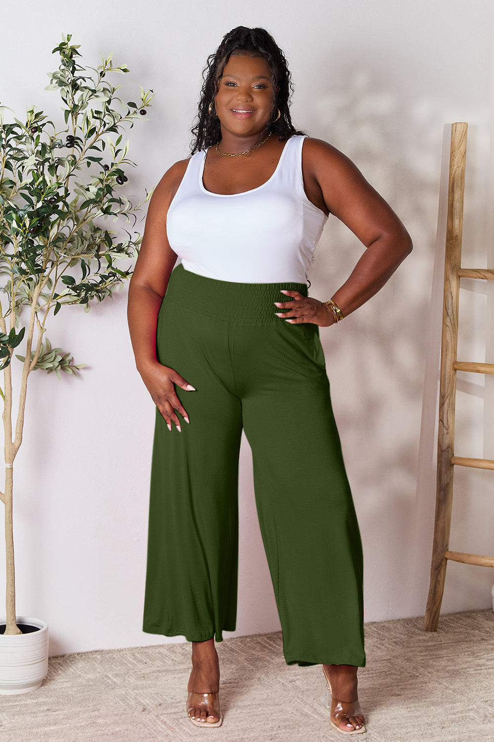 Full Size Wide Waistband Wide Leg Resort Pants