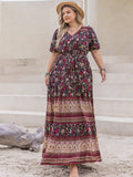 Plus Size Boho Floral Short Sleeve Maxi Dress