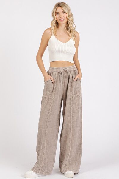 Beachy Mocha Lace Tri Cotton Gauze Boho Pants