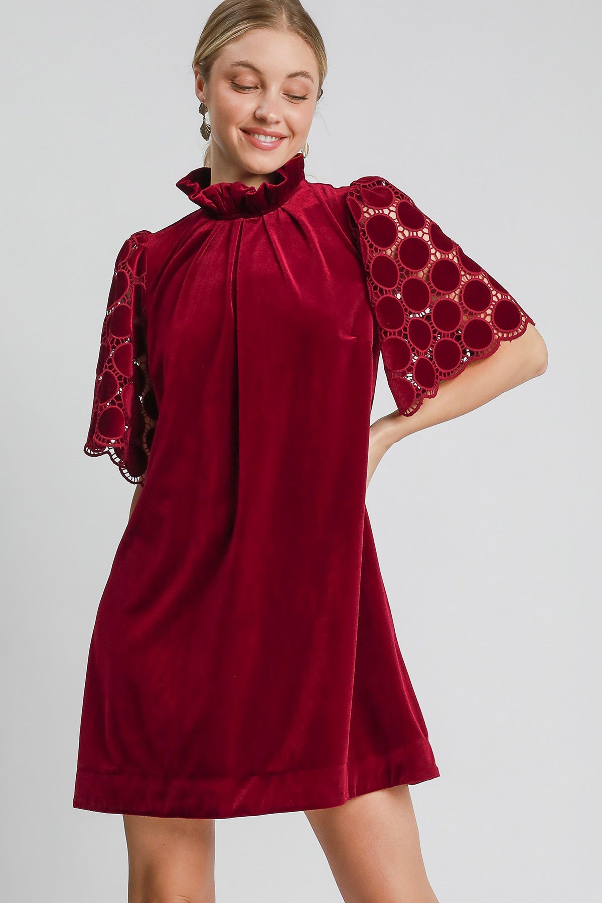 Lace Half Back Tie Velvet Cocktail Dress