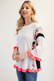 Full Size Ruffle Sleeve Color Block Top Plus Size